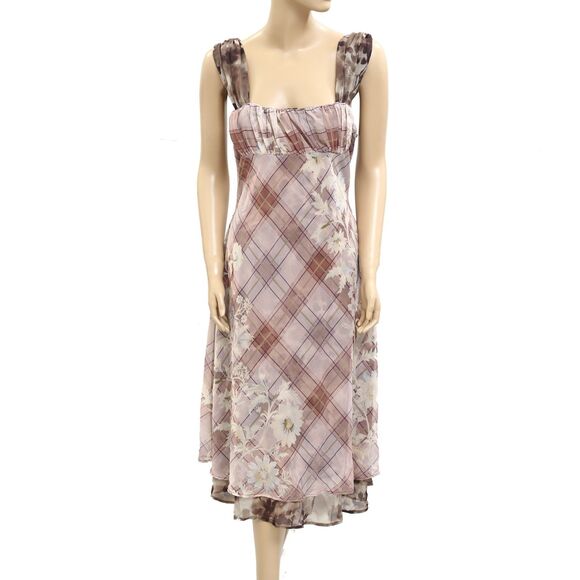 Free People Dresses & Skirts - Free People Floral Printed Tank Midi Dress Plaid Flowy Sleeveless S NEW 281362